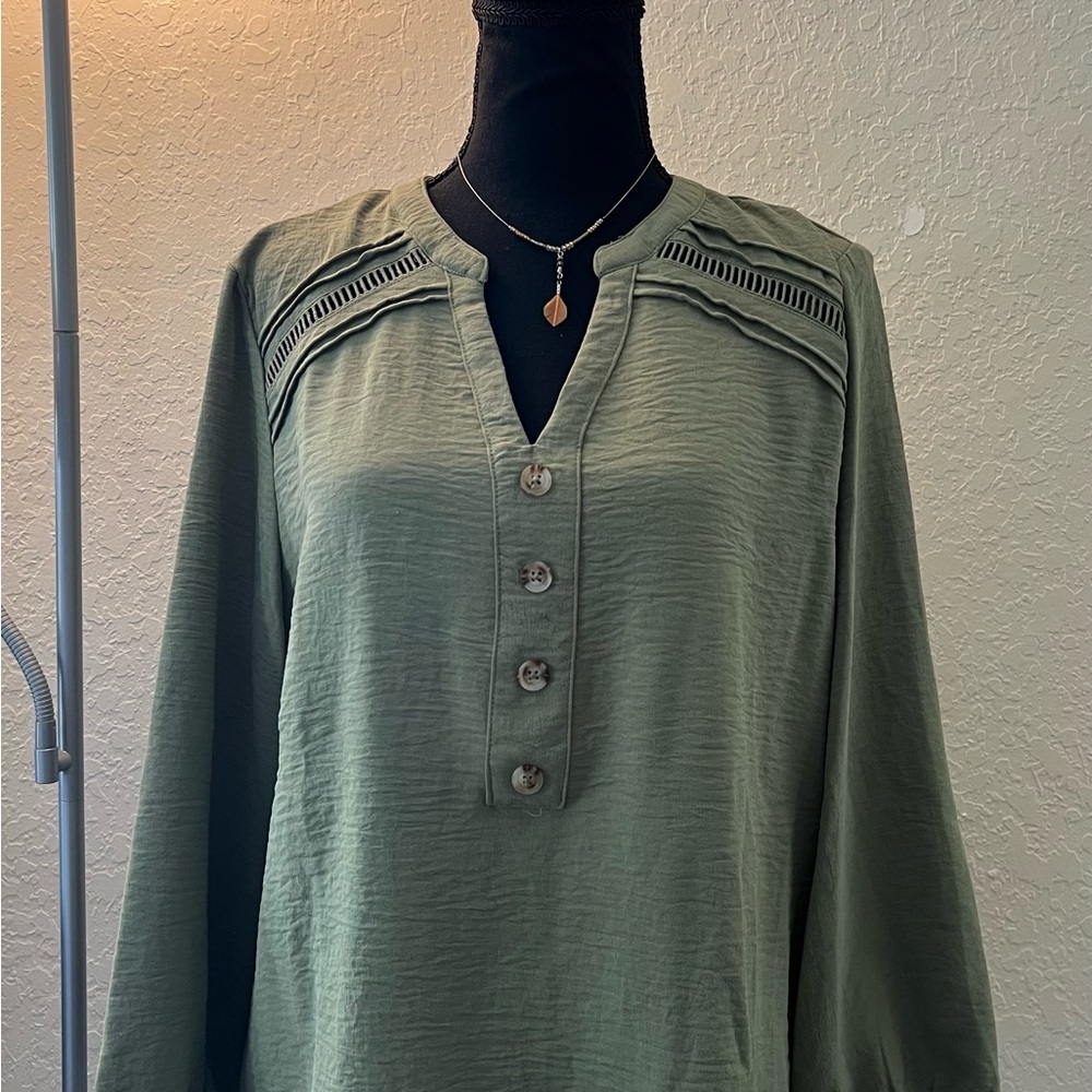 Olive Green Button-Down Blouse